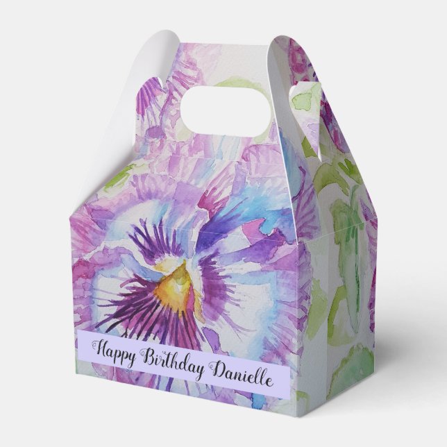 Purple Pansy Flower Floral Party Cake Favour Box (Front Side)