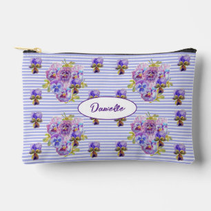 Purple Pansy Flower floral Shabby Watercolor Girls Accessory Pouch