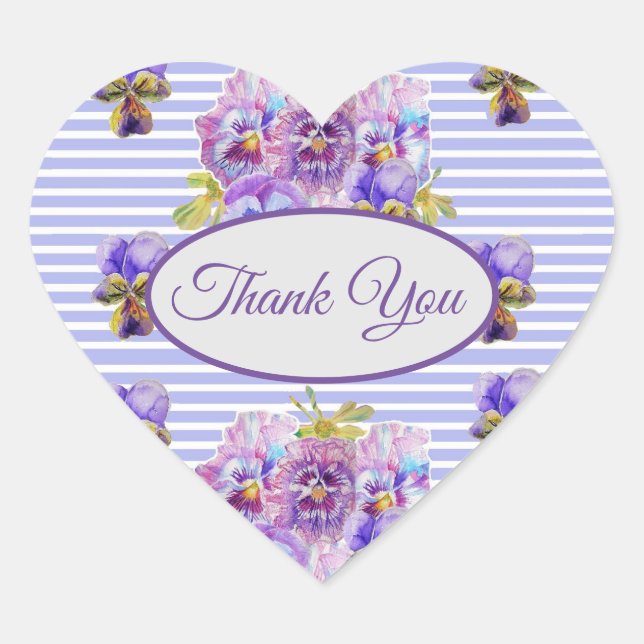 Purple Pansy Flower floral Thank You Pattern Heart Heart Sticker (Front)