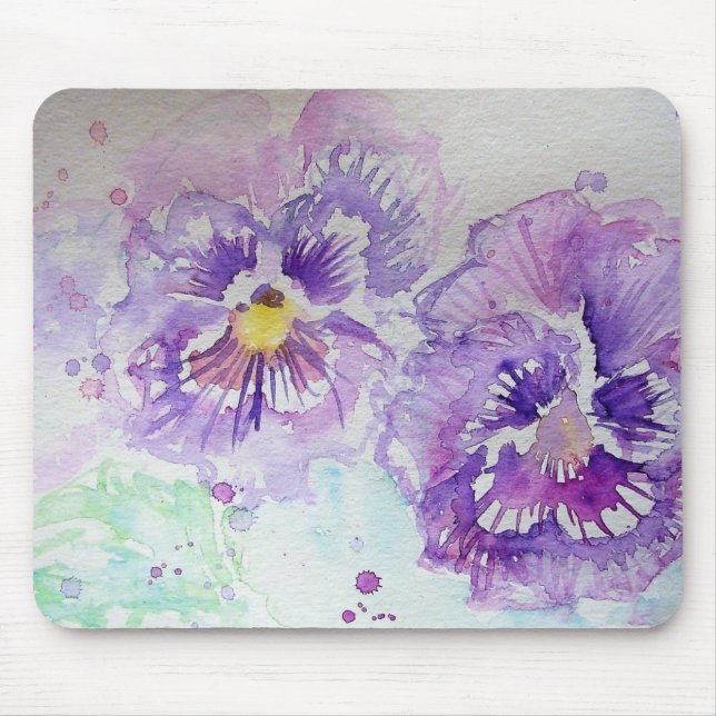 Purple Pansy Flower Floral Watercolor Painting Mouse Mat (Front)