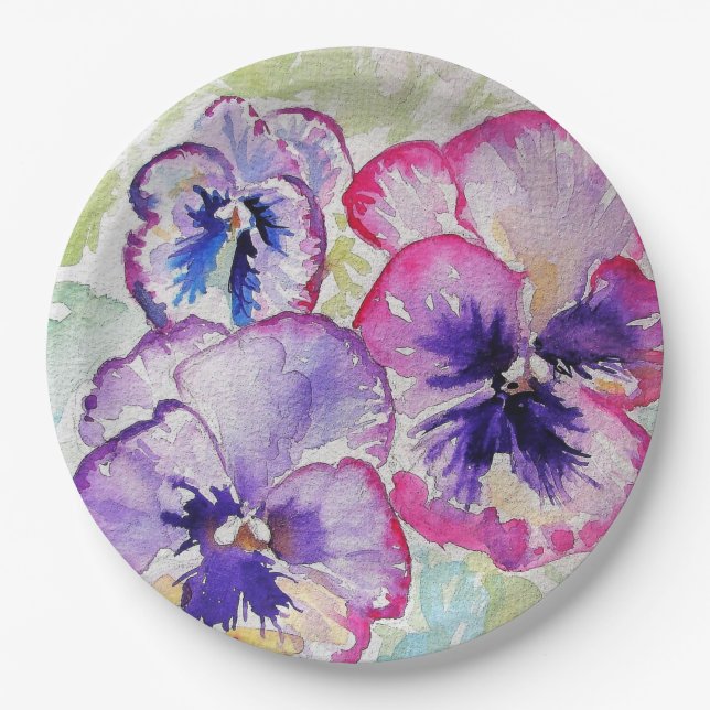 Purple Pansy Flower Pattern Paper Party Plate (Front)