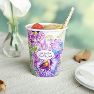 Purple Pansy Flower Pattern Watercolor Wedding Paper Cups