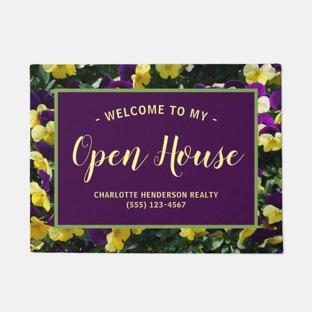 Purple Pansy Flower Real Estate Open House Doormat (Front)