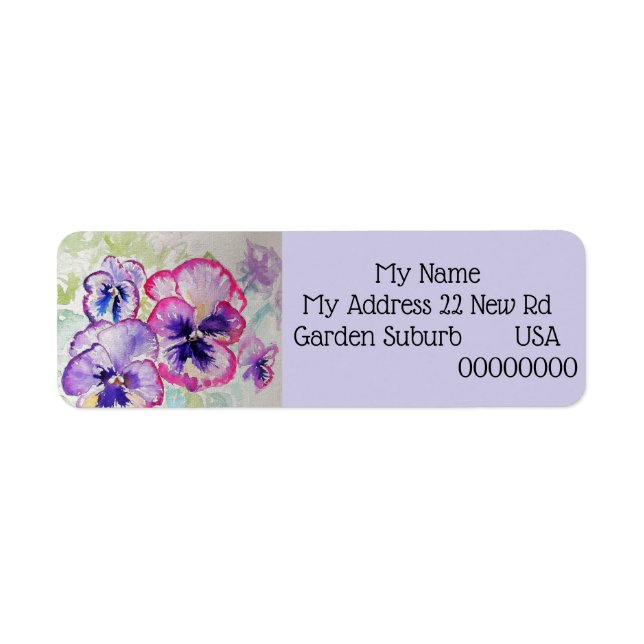 Purple Pansy Flower Return Address Labels (Front)