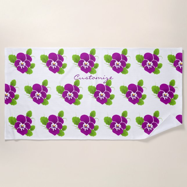 Purple Pansy Flower Thunder_Cove Beach Towel (Front)
