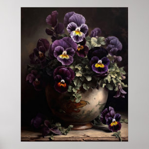 Purple Pansy Flowers Art Print Poster