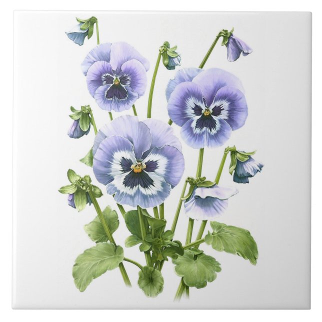 Purple Pansy Flowers Botanical Art Tile (Front)