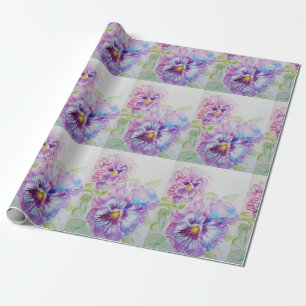 Purple Pansy flowers floral Watercolor Wrapping Paper