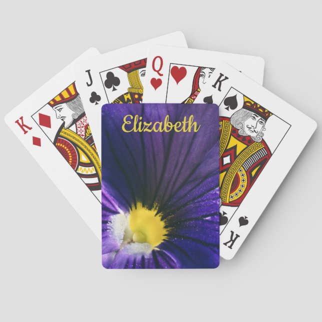 Purple pansy macro photograph elegant floral playing cards (Back)