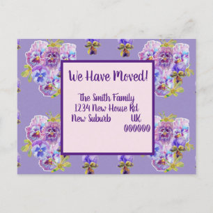 Purple Pansy New Address Postcard, We Are Moving Postcard