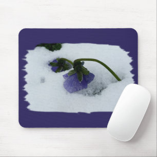 Purple pansy on the snow mouse mat