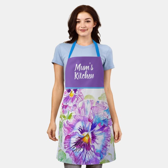 Purple Pansy Pansies Floral Flower Christmas Apron (Worn)