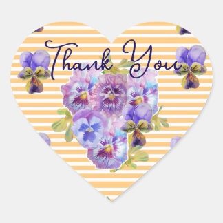 Purple Pansy Pansies Flower Pattern Thank You Heart Sticker