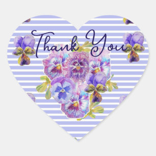 Purple Pansy Pansies Flower Pattern Thank You Heart Sticker