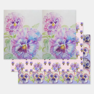 Purple Pansy Pansies flower Watercolor Painting Wrapping Paper Sheet