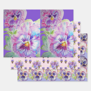 Purple Pansy Pansies flower Watercolor Painting Wrapping Paper Sheet
