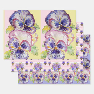 Purple Pansy Pansies flower Watercolor Painting Wrapping Paper Sheet