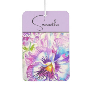 Purple Pansy Pansies Watercolor Floral Flower Car Air Freshener