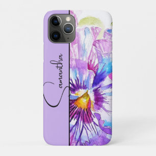 Purple Pansy Pansies Watercolor Floral Flower iPhone 11 Pro Case