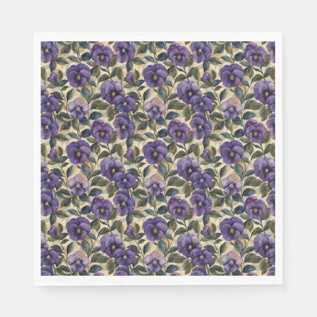 Purple Pansy Paper Napkins Party Tableware (Front)