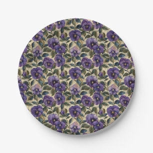 Purple Pansy Paper Plate Party Tableware