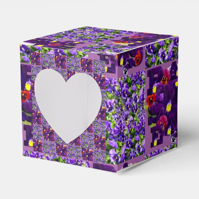 Purple Pansy Patchwork Print, Favour Box (Front Side)