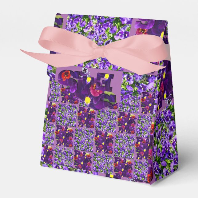 Purple Pansy Patchwork Print, Favour Box (Front Side)