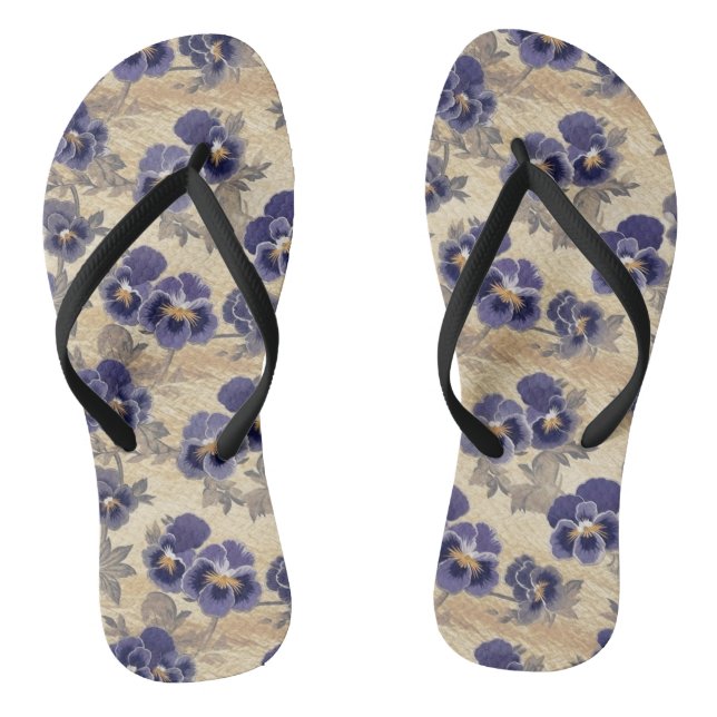 Purple Pansy Pattern Flip Flops (Footbed)