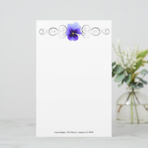 Purple Pansy Personalised Stationery