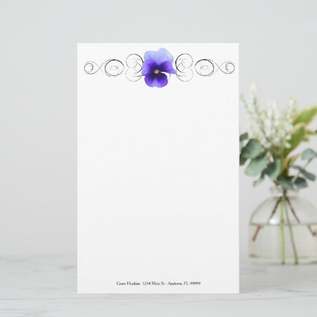 Purple Pansy Personalised Stationery (Standing Front)