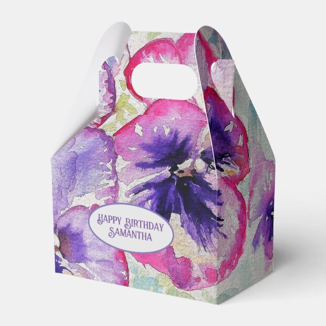 Purple Pansy Pink Flower Floral Watercolor Favour Box (Front Side)