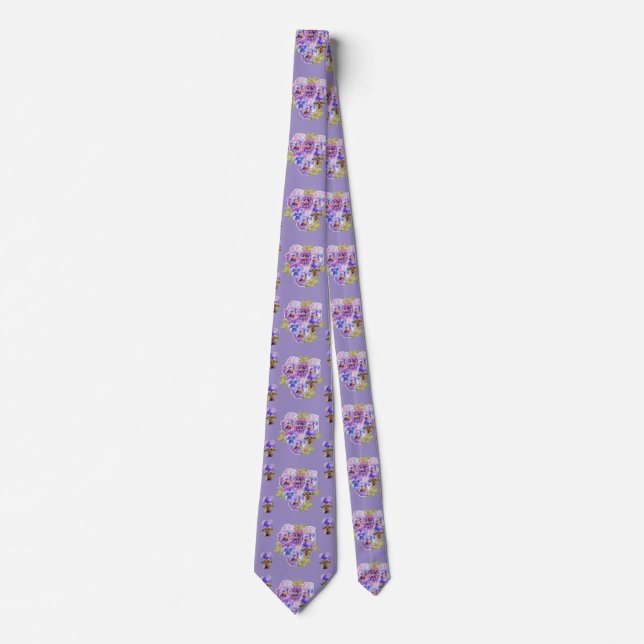 Purple Pansy Shabby Chic floral Mens Neck Tie (Front)