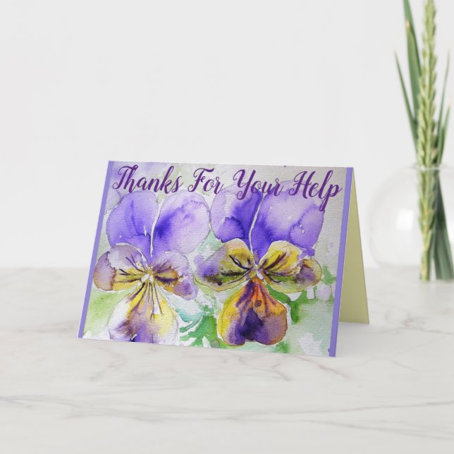 Purple Pansy Thank You thanks Watercolor Card (Front)
