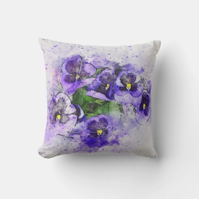 Purple Pansy Watercolor Cushion (Front)