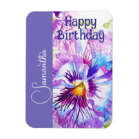 Purple Pansy Watercolor Flower Girls Name Birthday