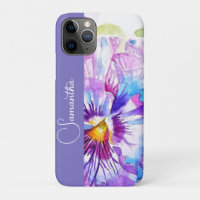 Purple Pansy Watercolor Flower Girls Name Floral