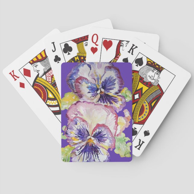 Purple Pansy Watercolor Flower Playing Cards Set (Back)