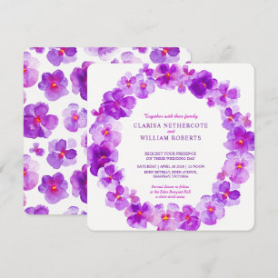 Purple pansy watercolor flower wedding invitations