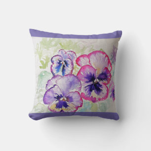 Purple Pansy Watercolour Flower floral Cushion