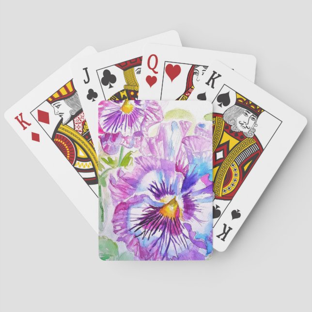 Purple Pansy Watercolour Flower Playing Cards Set (Back)