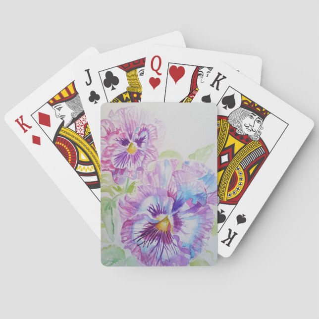 Purple Pansy Watercolour Flower Playing Cards Set (Back)
