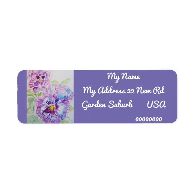 Purple Pansy Watercolour Return Address Labels (Front)