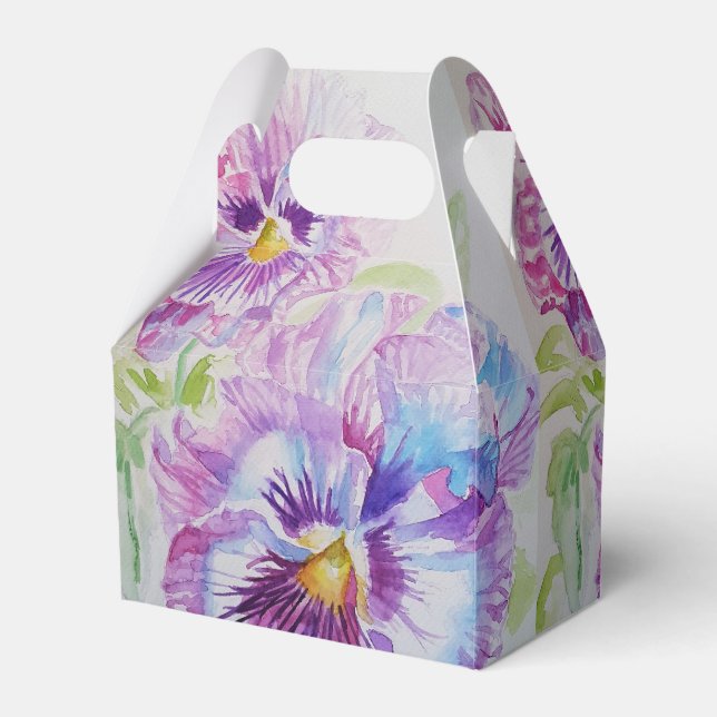 Purple Pansy Wedding Cake Favor Box (Front Side)