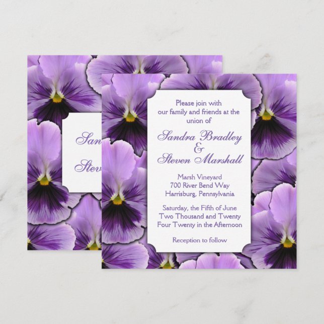 Purple Pansy Wedding Invitation (Front/Back)