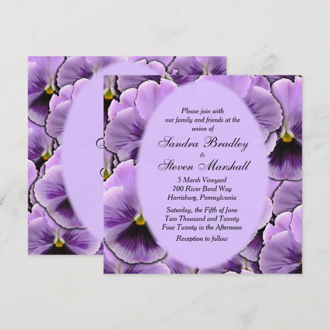 Purple Pansy Wedding Invitation (Front/Back)
