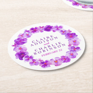Purple pansy wreath flowers coasters