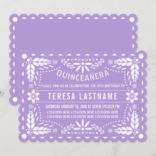Purple papel picado flowers Quinceañera Invitation