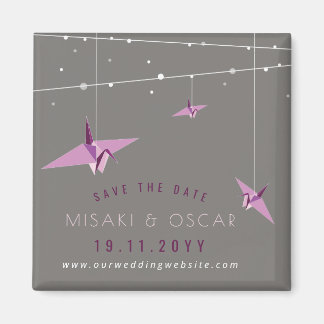 Purple Paper Cranes And Fairy Lights Save The Date Magnet