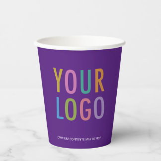 Purple Paper Cups Custom Company Logo Branded 8 oz