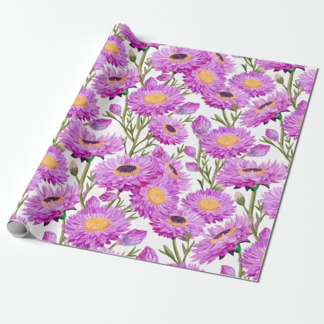 Purple Paper Daisies Floral Blooms (Unrolled)